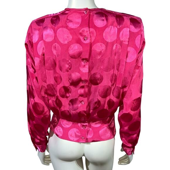 Nilani Vintage Pink Polka Dot Blouse, 70s/80s Style, Size 7/8 Office or Casual - Picture 4 of 7